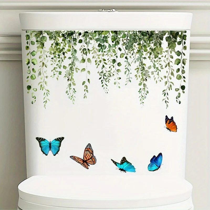 Sustainable Living Walla Walla - 1PC サステイナブル PVC 蝶 & 緑の葉の壁デカール